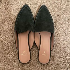 Green Suede Flats Size 8